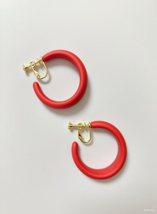 ZENCHEER Chunky Clip on Hoop Earrings for Women, Detachable Statement Non Pierced Clips Vintage Retro Party Halloween Costumes Jewelry Gifts (Red) - Image 3